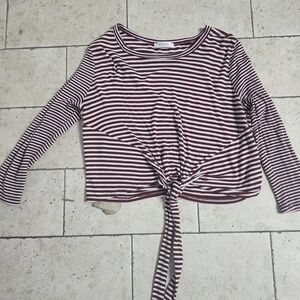 Maroon and White Striped Long Sleeve Top